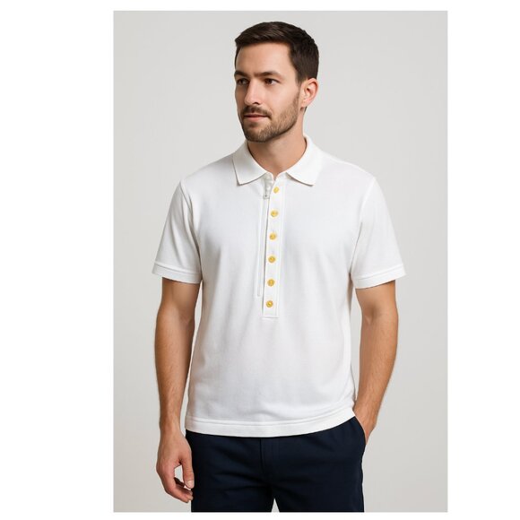 Y-3 Yohji Yamamoto Adidas White Zipper Detail Polo Shirt - Picture 1 of 10